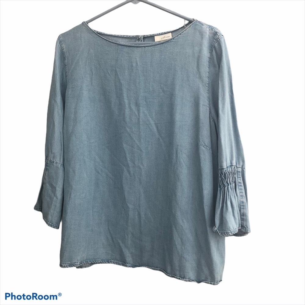 J.Jill light denim blouse with ruffled sleeves lg. - Picture 1 of 6
